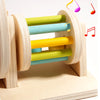 Montessori wooden spinning drum with colorful wooden cylinders for toddlers
