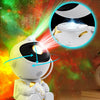 A white astronaut projector night light with a head that can be rotated to adjust the angle and direction of the galaxy proje