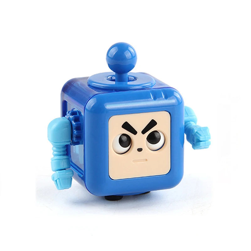 Cubo antiestrés azul con cara cuadrada y parte superior redonda, ideal para aliviar la tensión.