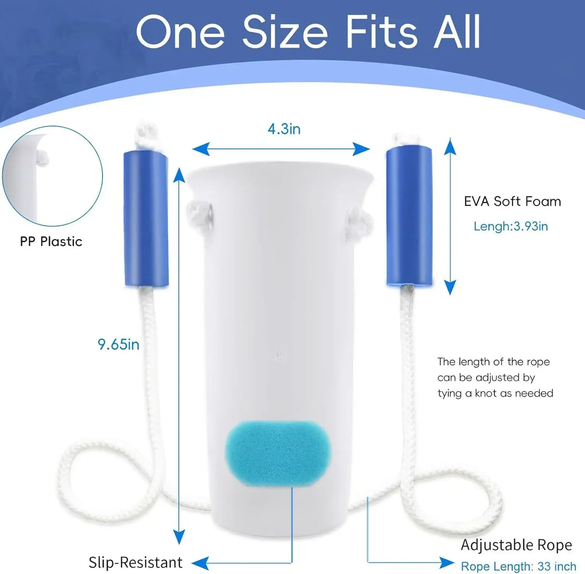 White sock aid with blue foam and adjustable rope for easy sock application