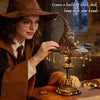 A woman is creating a building block desk lamp with her hands using a sculpture set.
