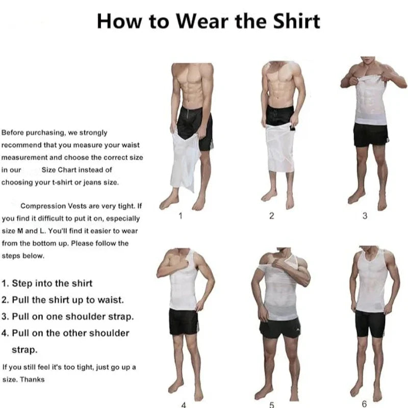 Instrucciones para usar camiseta de compresión para control de pecho y abdomen.