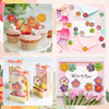 A collection of glitter flower round stickers in various colors and shades for crafting and decoration.