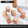 L-Brown silicone furniture leg pads with felt bottoms for scratch protection, shown in various square sizes.
