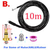 Black 10m high-pressure sewer jetting hose kit with a rotating nozzle and fittings for Huter/ANLU/Kolner.