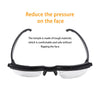Clear plastic reading glasses designed to reduce pressure on the face for comfortable use.