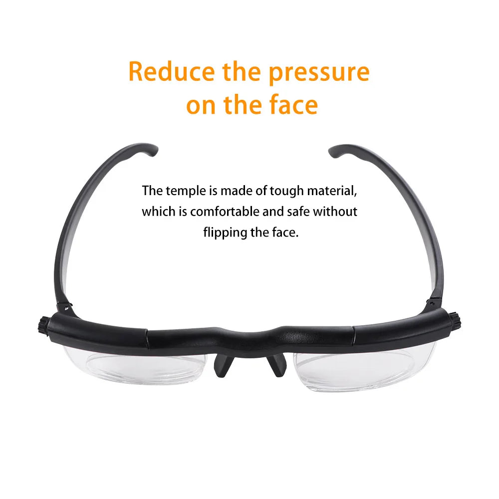 Clear plastic reading glasses designed to reduce pressure on the face for comfortable use.
