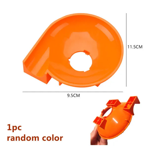 An orange marble run building block piece with a funnel shape shown from the top.