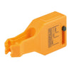An orange automotive fuse tester and puller tool with a black tip and scale markings.