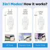 Diagram showing three modes of operation for a dual band WiFi range extender: AP Mode, Repeater Mode, and Router Mode.