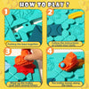Instructions for playing a logical road building maze board game showing steps to put the base together and move the trolley 