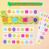 A set of ten double-sided cards featuring various colors and shapes used for a magnetic caterpillar puzzle learning toy.