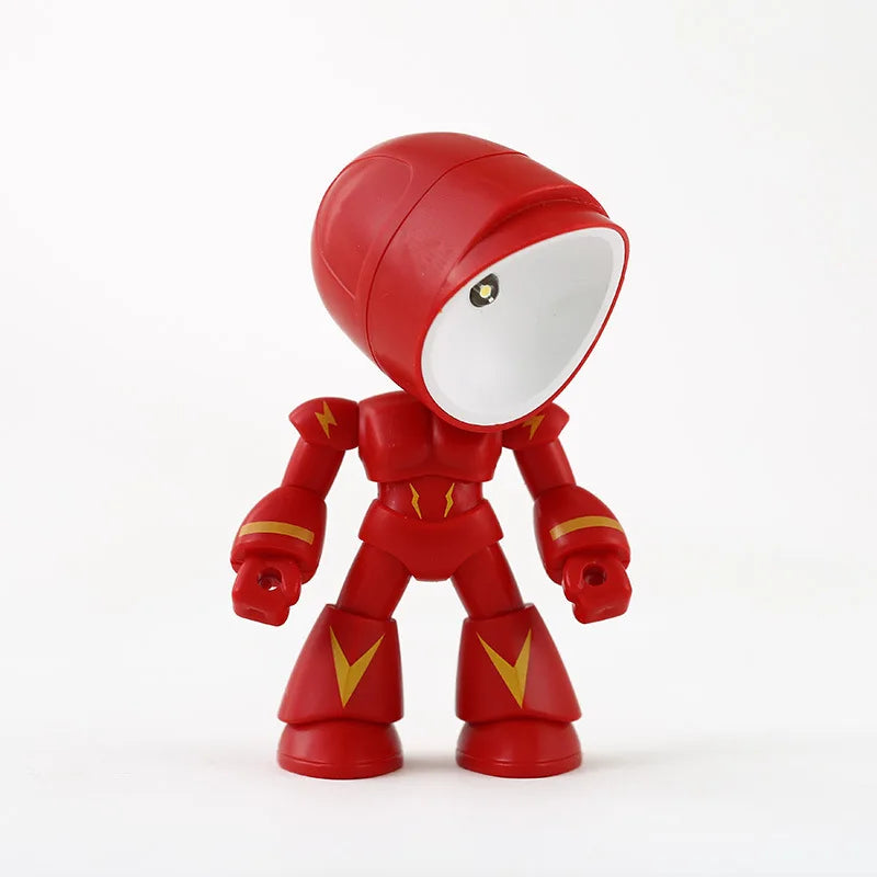 A red cartoon hero police night light for kids with a translucent dome and yellow accents.