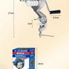 A silver hand-operated machine for making cavatelli pasta, shown with dimensions.