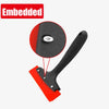 A black tile gap filling and cleaning scraper tool with a red handle and circular cleaning disc.