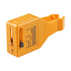 An orange 2-in-1 automotive fuse tester and puller tool with a clear scale for measuring fuse resistance.