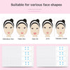 A set of invisible V-lift face stickers designed for instant skin tightening, shown next to various face shapes.
