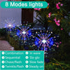 Eight modes of lights displayed as fireworks in a garden setting.