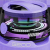 A purple magnetic transparent Bluetooth speaker with an RGB lighting display and circular grille.