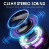 A close-up of a magnetic transparent Bluetooth speaker with RGB lighting and multiple drivers.