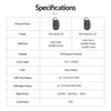Specifications table for a compact travel power strip with 2 AC ports and 3 USB ports.
